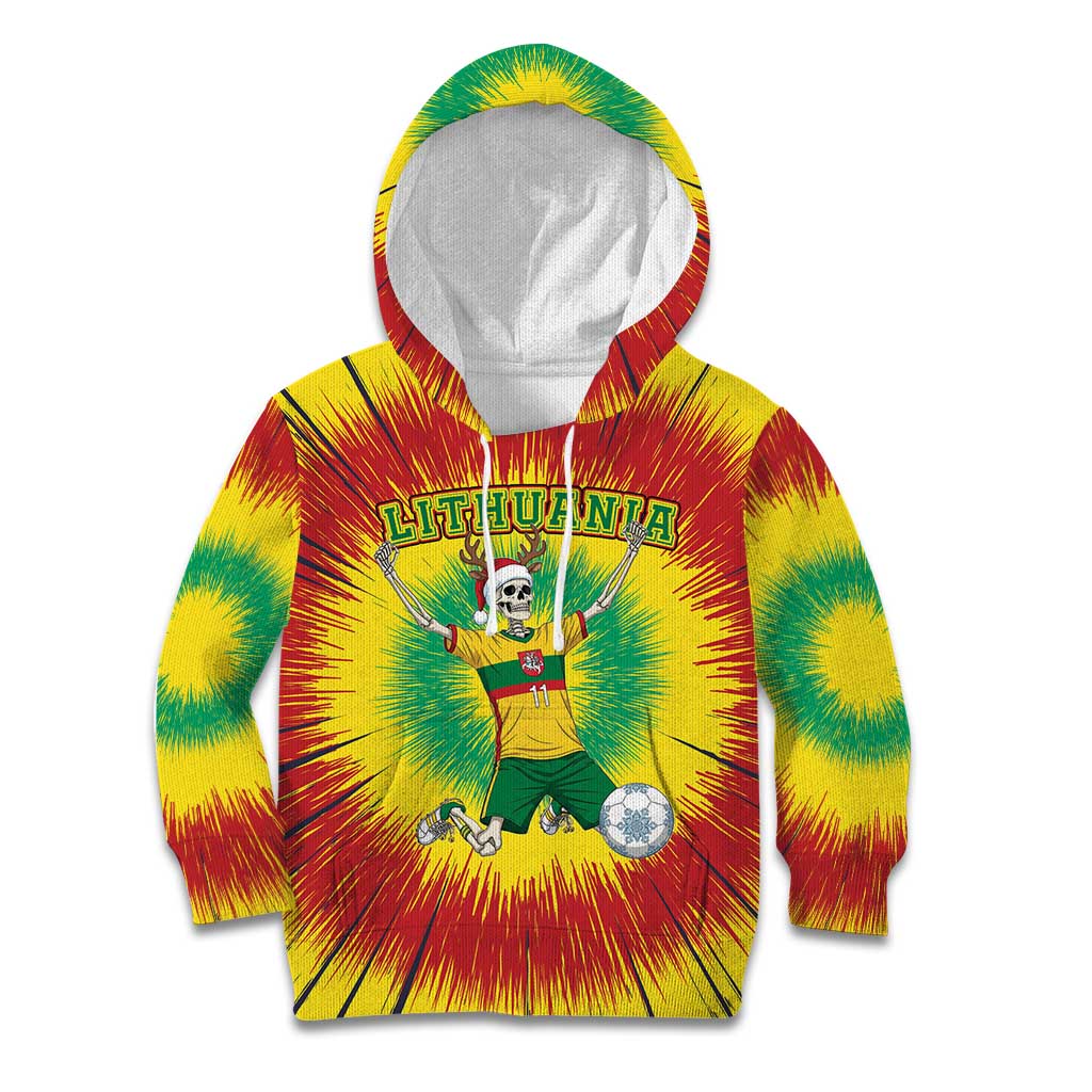 Personalized Lithuania Christmas Tie Dye Kid Hoodie Skeleton Soccer Goal Celebration Santa Hat - Wonder Print Shop