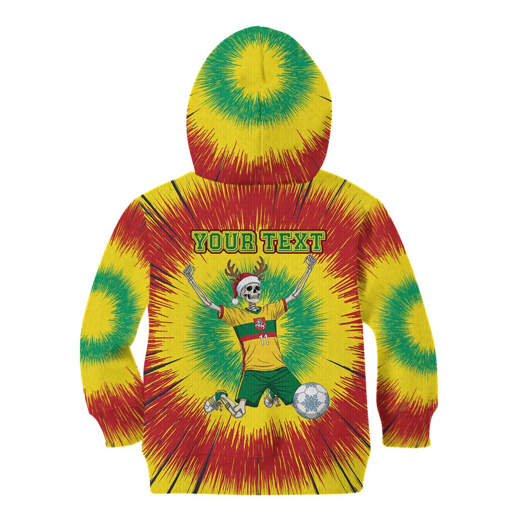 Personalized Lithuania Christmas Tie Dye Kid Hoodie Skeleton Soccer Goal Celebration Santa Hat - Wonder Print Shop