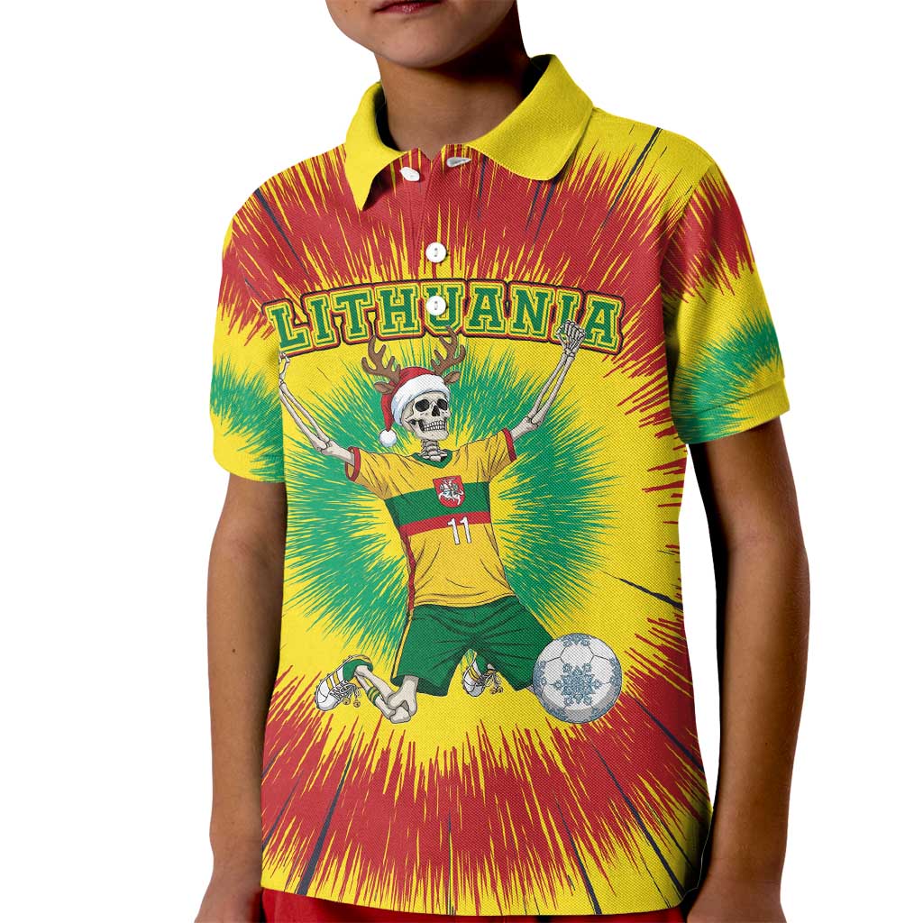 Personalized Lithuania Christmas Tie Dye Kid Polo Shirt Skeleton Soccer Goal Celebration Santa Hat - Wonder Print Shop