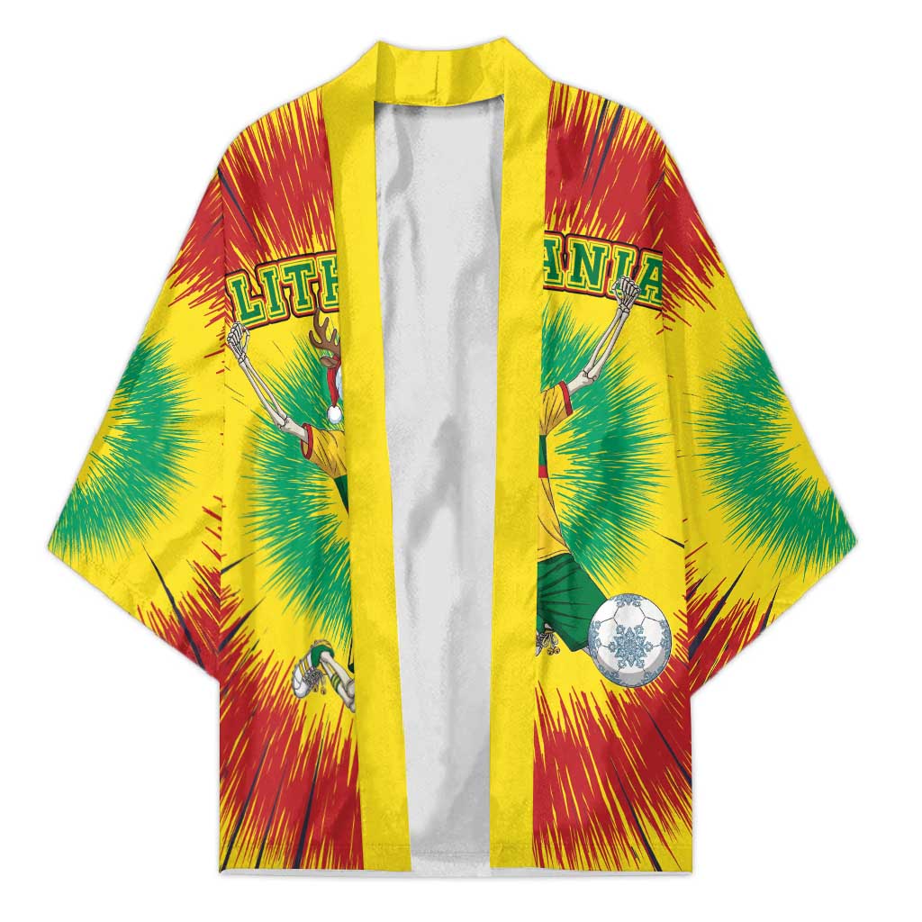 Personalized Lithuania Christmas Tie Dye Kimono Skeleton Soccer Goal Celebration Santa Hat - Wonder Print Shop
