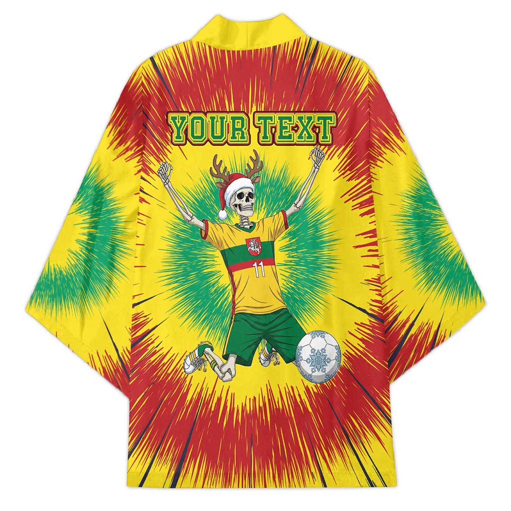 Personalized Lithuania Christmas Tie Dye Kimono Skeleton Soccer Goal Celebration Santa Hat - Wonder Print Shop