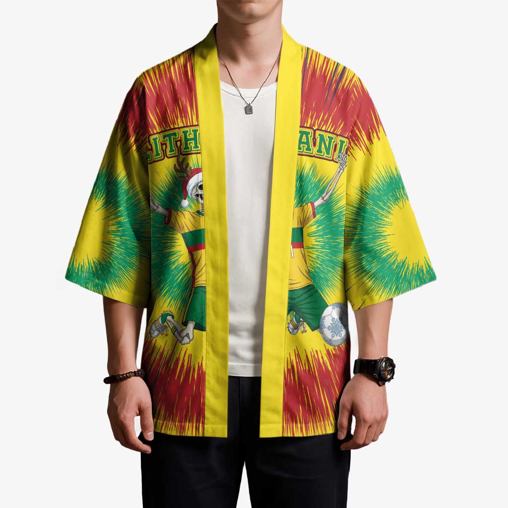 Personalized Lithuania Christmas Tie Dye Kimono Skeleton Soccer Goal Celebration Santa Hat - Wonder Print Shop