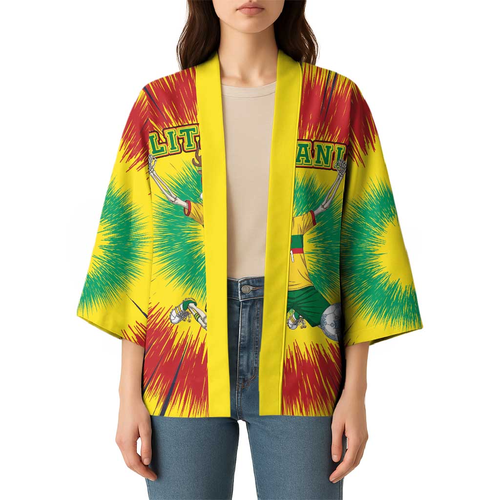 Personalized Lithuania Christmas Tie Dye Kimono Skeleton Soccer Goal Celebration Santa Hat - Wonder Print Shop