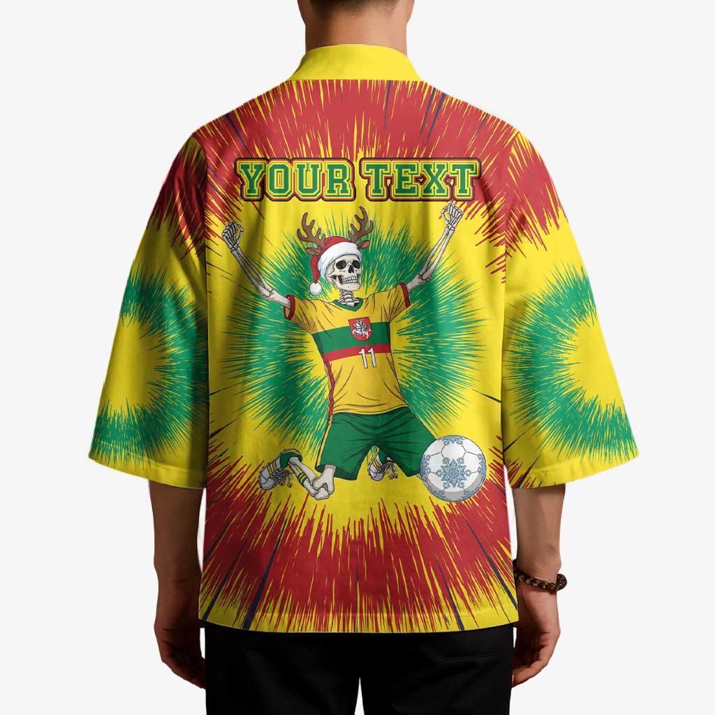 Personalized Lithuania Christmas Tie Dye Kimono Skeleton Soccer Goal Celebration Santa Hat - Wonder Print Shop