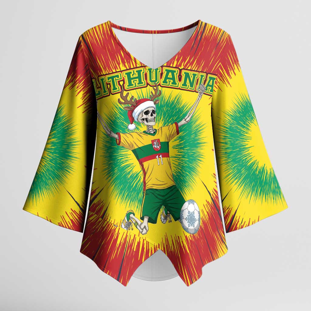 Personalized Lithuania Christmas Tie Dye Kimono Sleeve Blouse Skeleton Soccer Goal Celebration Santa Hat - Wonder Print Shop