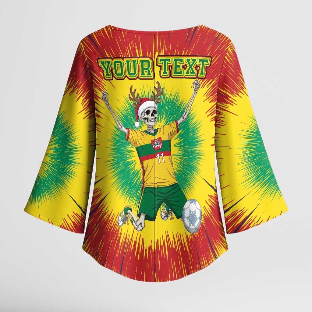 Personalized Lithuania Christmas Tie Dye Kimono Sleeve Blouse Skeleton Soccer Goal Celebration Santa Hat - Wonder Print Shop
