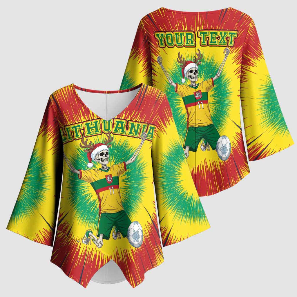 Personalized Lithuania Christmas Tie Dye Kimono Sleeve Blouse Skeleton Soccer Goal Celebration Santa Hat - Wonder Print Shop