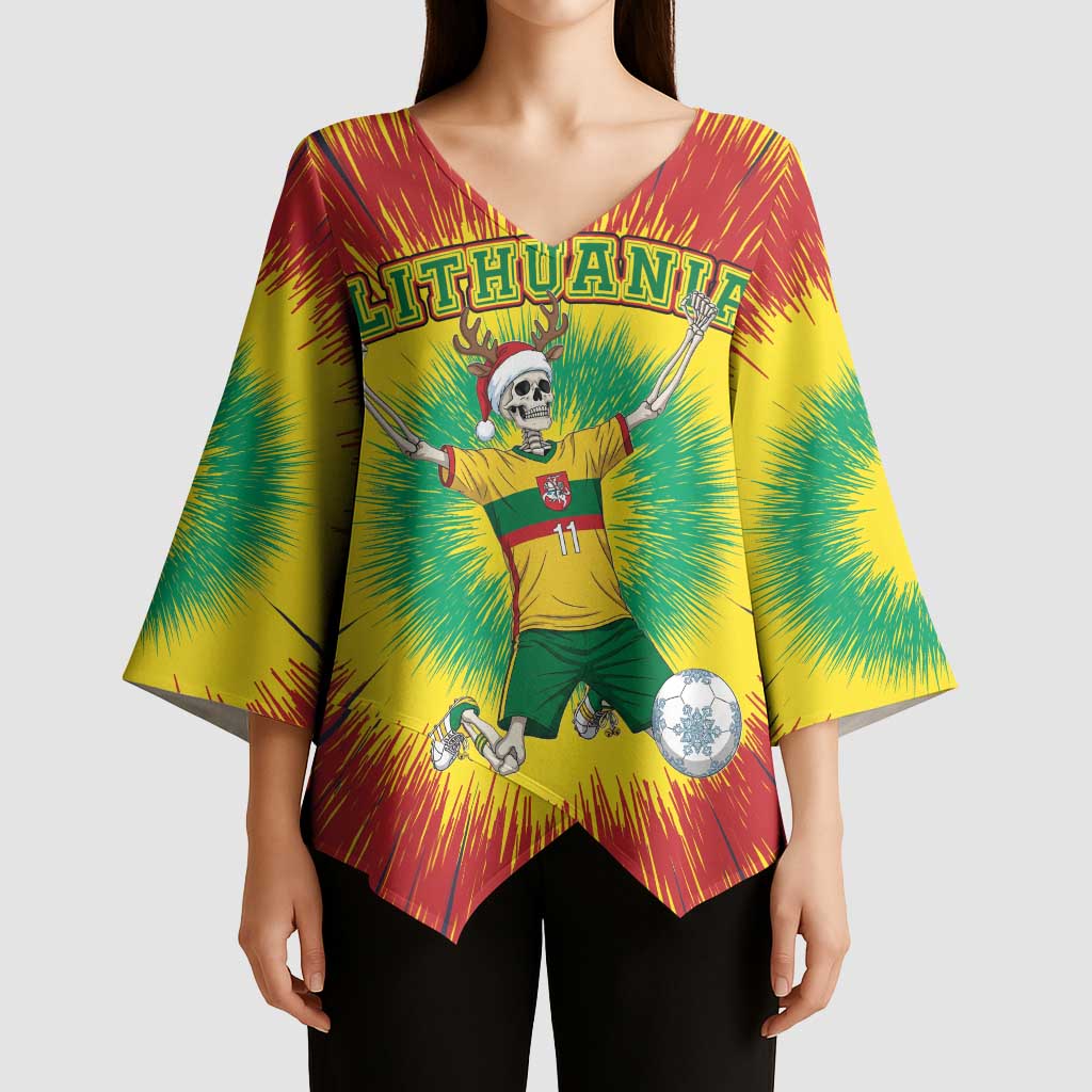 Personalized Lithuania Christmas Tie Dye Kimono Sleeve Blouse Skeleton Soccer Goal Celebration Santa Hat - Wonder Print Shop