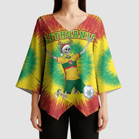Personalized Lithuania Christmas Tie Dye Kimono Sleeve Blouse Skeleton Soccer Goal Celebration Santa Hat - Wonder Print Shop