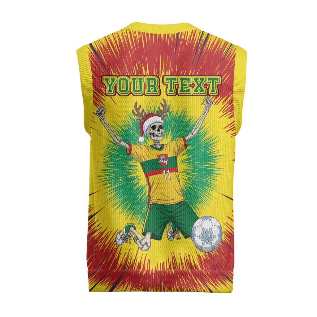 Personalized Lithuania Christmas Tie Dye Christmas Knitted V-Neck Vest Skeleton Soccer Goal Celebration Santa Hat - Wonder Print Shop