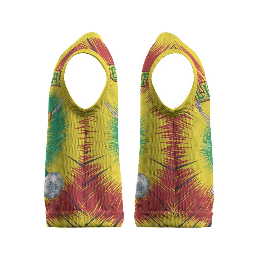 Personalized Lithuania Christmas Tie Dye Christmas Knitted V-Neck Vest Skeleton Soccer Goal Celebration Santa Hat - Wonder Print Shop