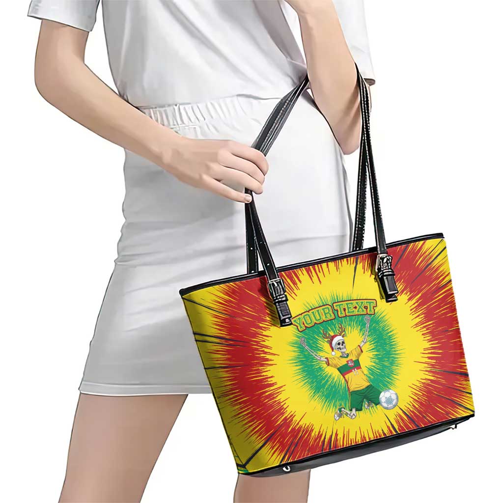 Personalized Lithuania Christmas Tie Dye Leather Tote Bag Skeleton Soccer Goal Celebration Santa Hat - Wonder Print Shop