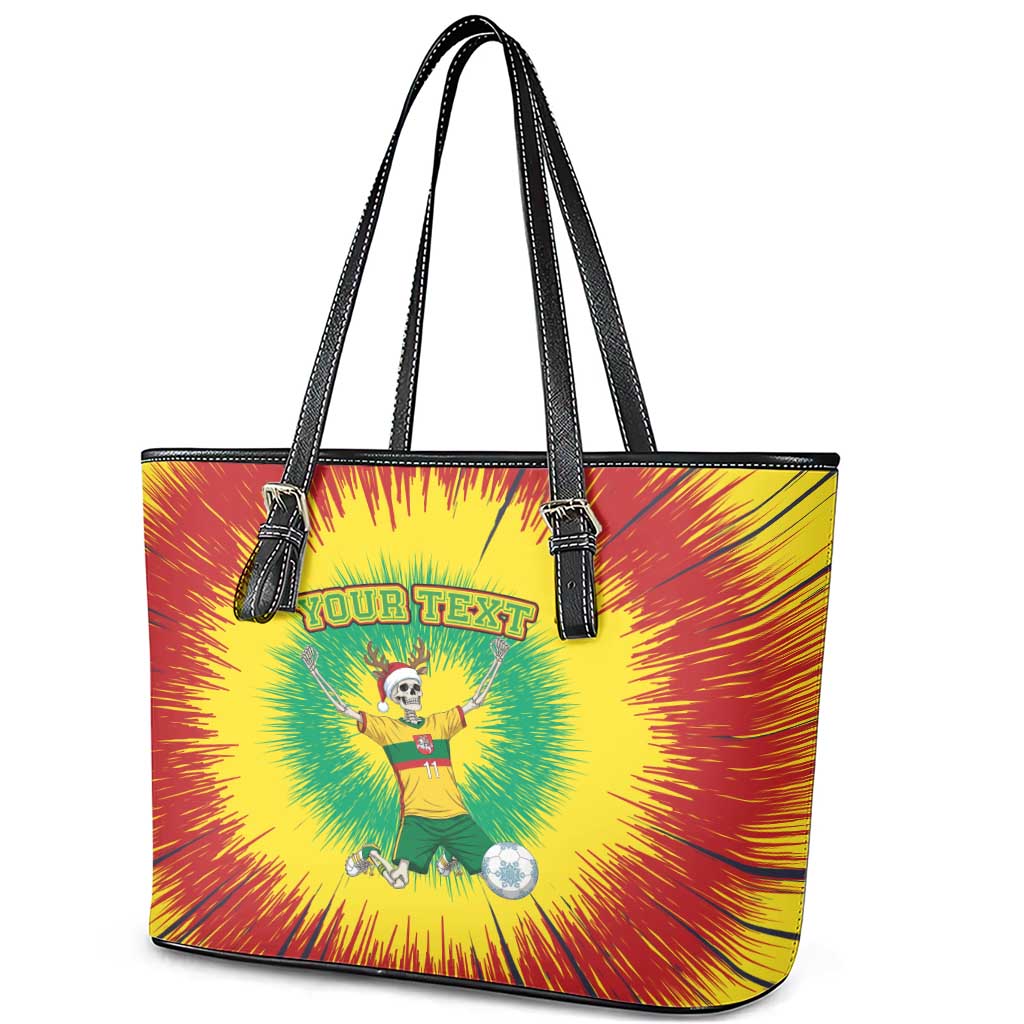 Personalized Lithuania Christmas Tie Dye Leather Tote Bag Skeleton Soccer Goal Celebration Santa Hat - Wonder Print Shop
