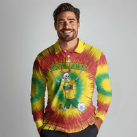 Personalized Lithuania Christmas Tie Dye Long Sleeve Polo Shirt Skeleton Soccer Goal Celebration Santa Hat - Wonder Print Shop