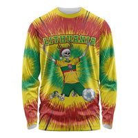 Personalized Lithuania Christmas Tie Dye Long Sleeve Shirt Skeleton Soccer Goal Celebration Santa Hat - Wonder Print Shop