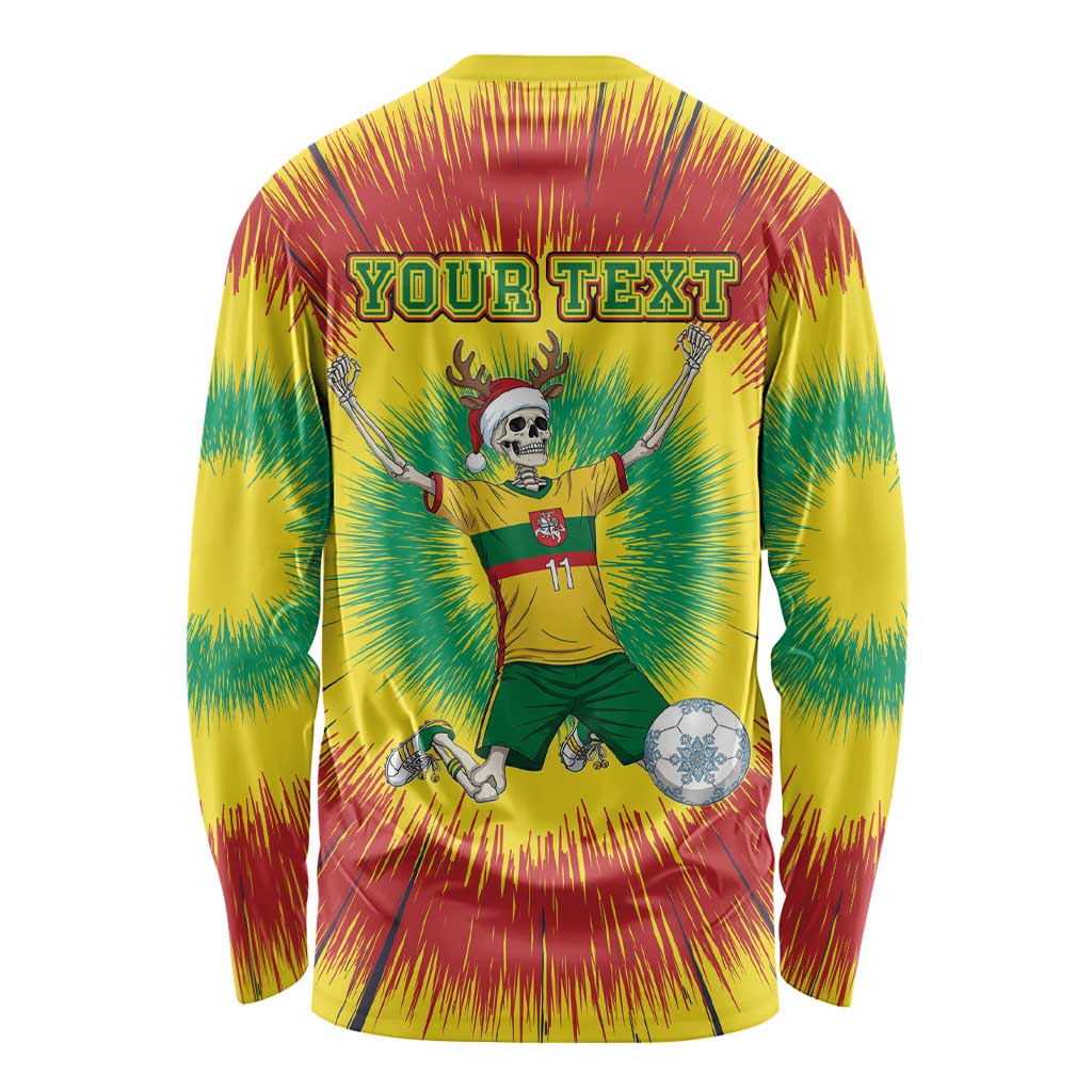 Personalized Lithuania Christmas Tie Dye Long Sleeve Shirt Skeleton Soccer Goal Celebration Santa Hat - Wonder Print Shop