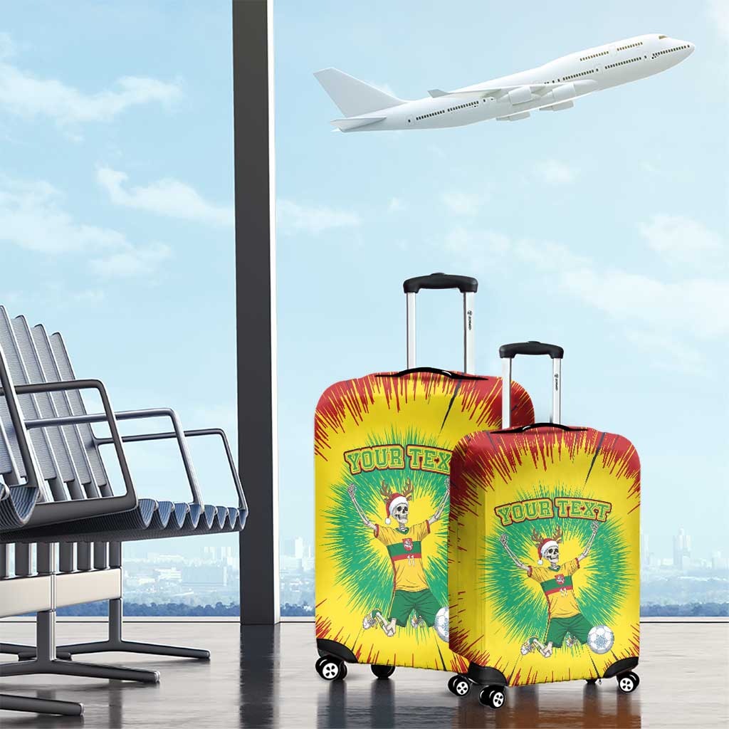 Personalized Lithuania Christmas Tie Dye Luggage Cover Skeleton Soccer Goal Celebration Santa Hat - Wonder Print Shop