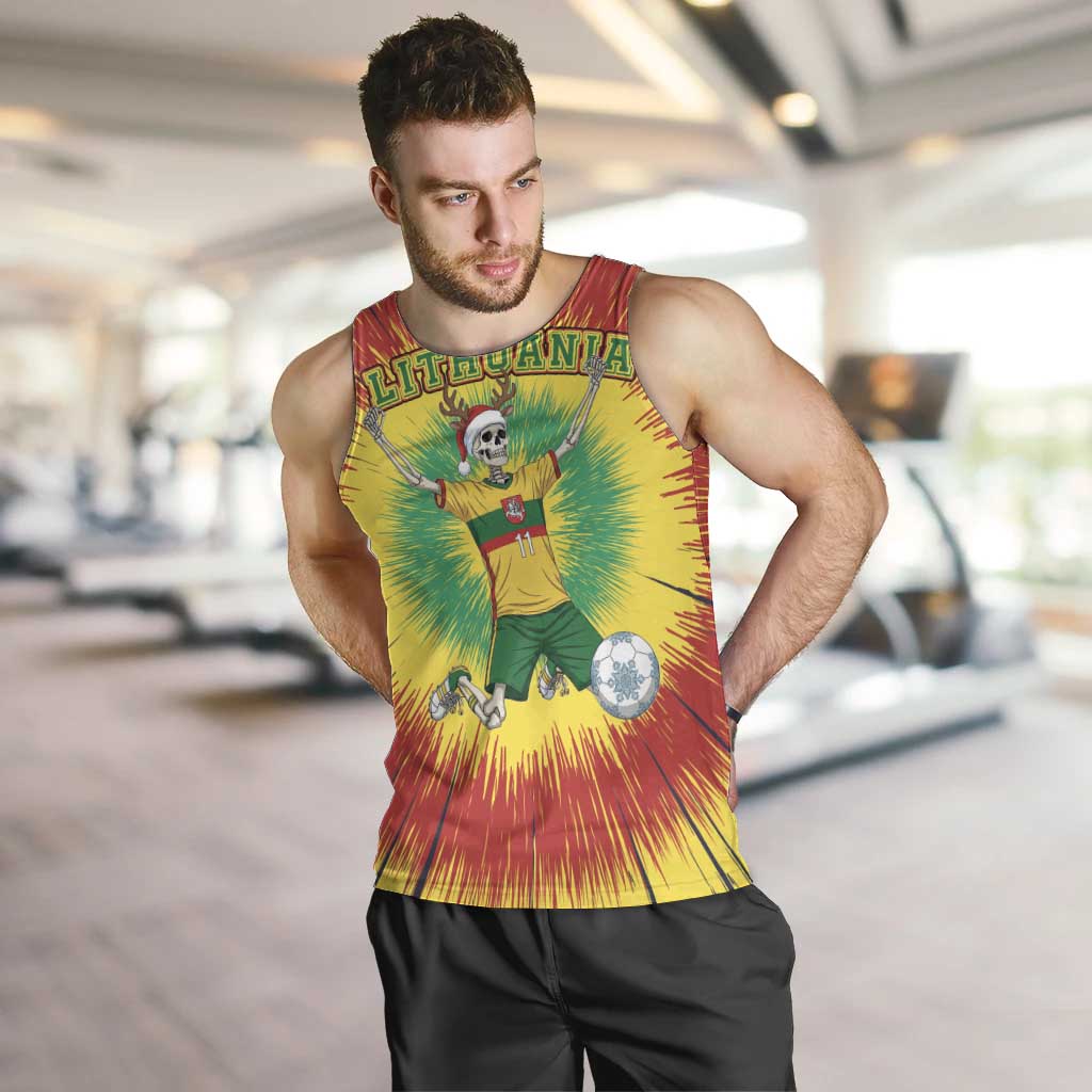 Personalized Lithuania Christmas Tie Dye Men Tank Top Skeleton Soccer Goal Celebration Santa Hat - Wonder Print Shop
