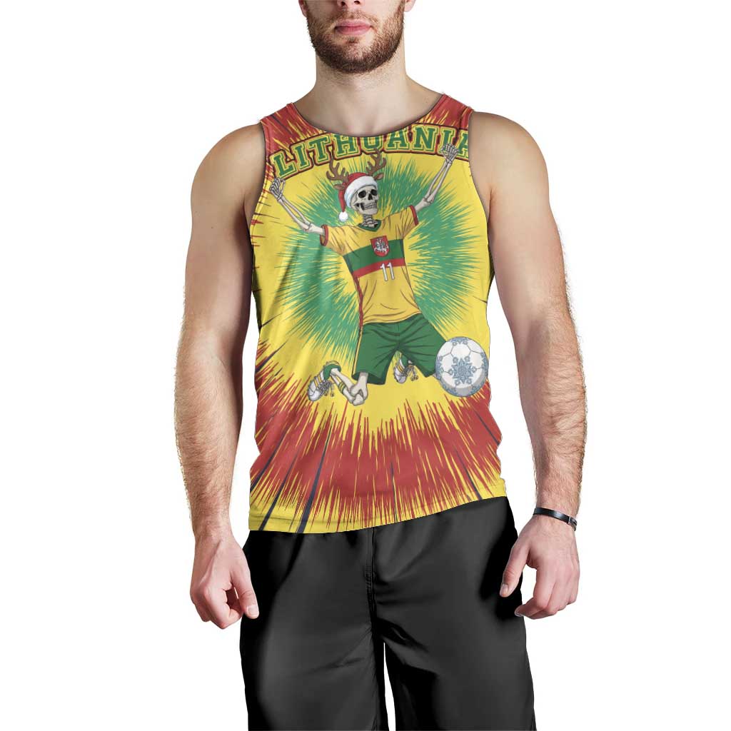 Personalized Lithuania Christmas Tie Dye Men Tank Top Skeleton Soccer Goal Celebration Santa Hat - Wonder Print Shop