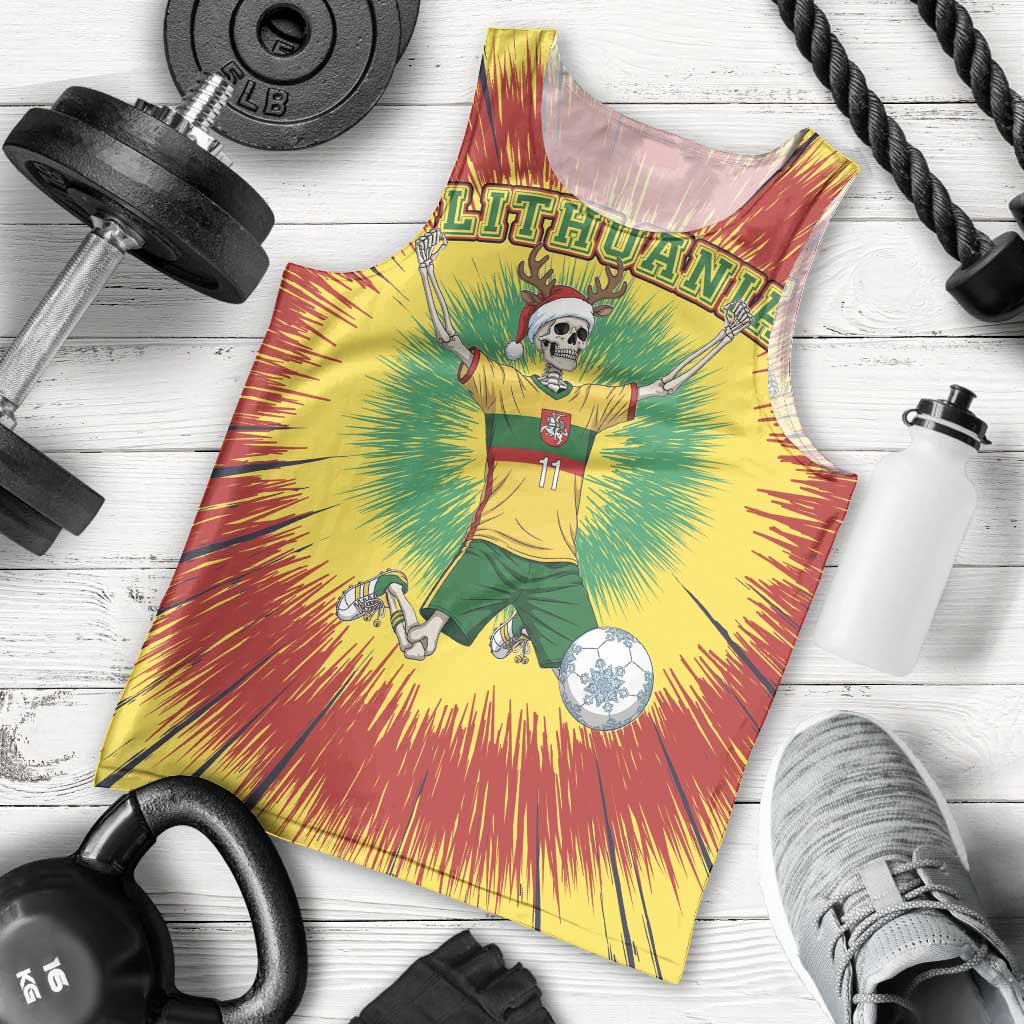 Personalized Lithuania Christmas Tie Dye Men Tank Top Skeleton Soccer Goal Celebration Santa Hat - Wonder Print Shop