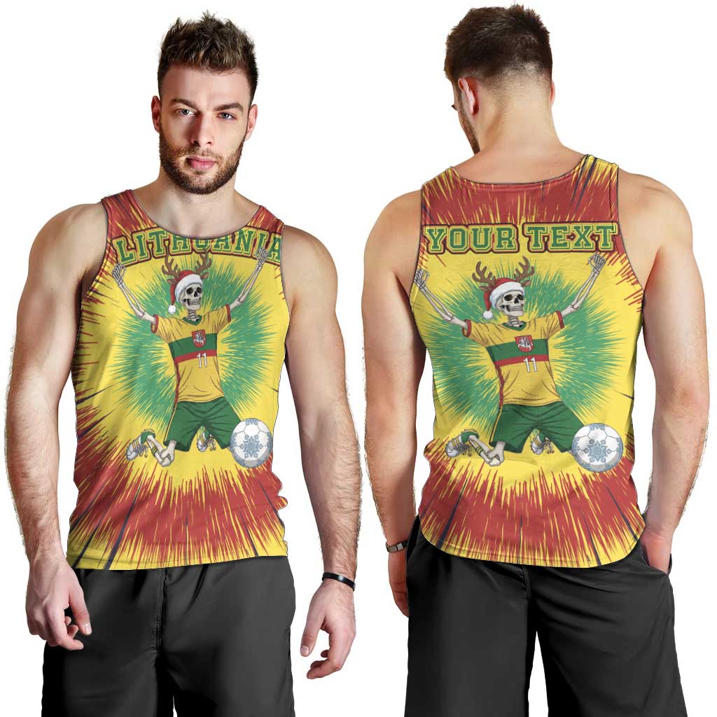 Personalized Lithuania Christmas Tie Dye Men Tank Top Skeleton Soccer Goal Celebration Santa Hat - Wonder Print Shop