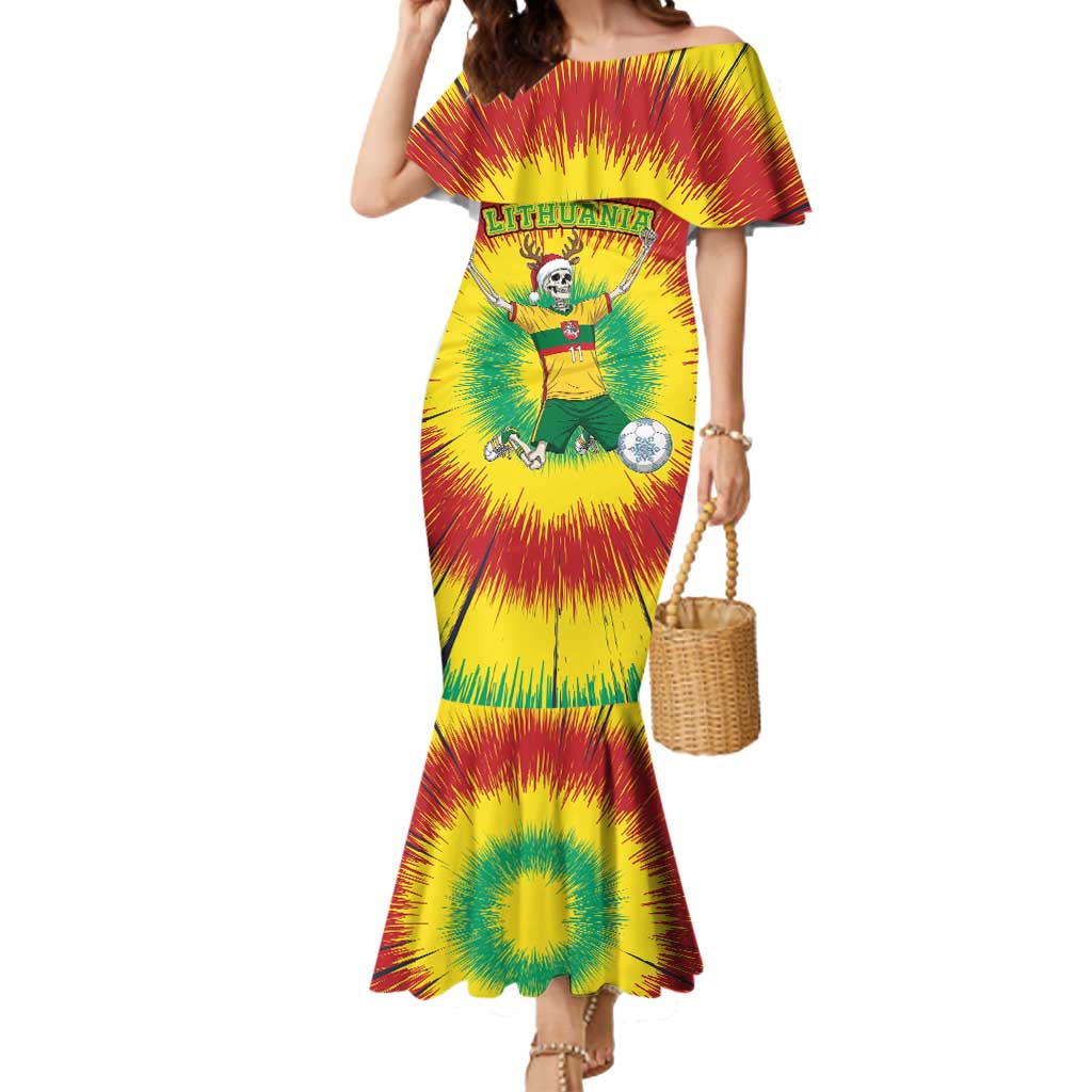 Personalized Lithuania Christmas Tie Dye Mermaid Dress Skeleton Soccer Goal Celebration Santa Hat - Wonder Print Shop