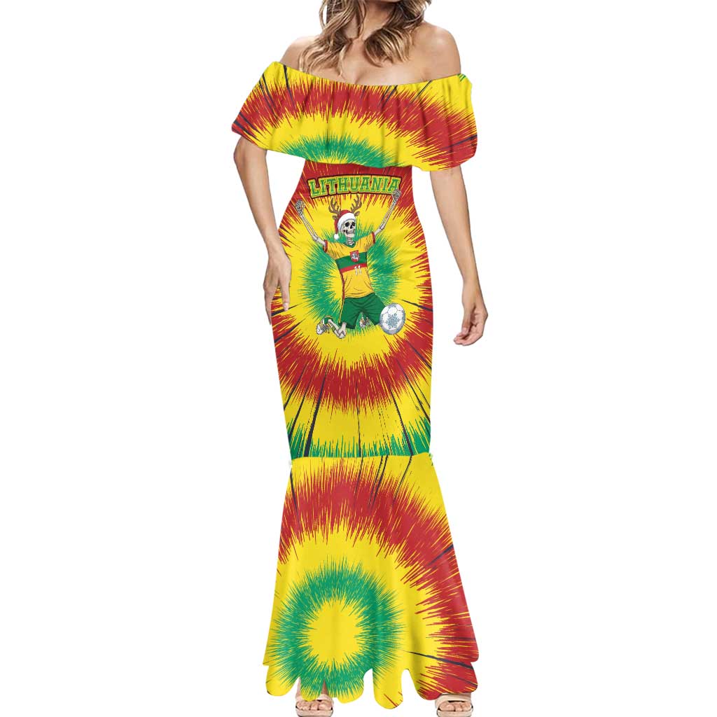 Personalized Lithuania Christmas Tie Dye Mermaid Dress Skeleton Soccer Goal Celebration Santa Hat - Wonder Print Shop