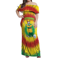 Personalized Lithuania Christmas Tie Dye Off Shoulder Maxi Dress Skeleton Soccer Goal Celebration Santa Hat - Wonder Print Shop