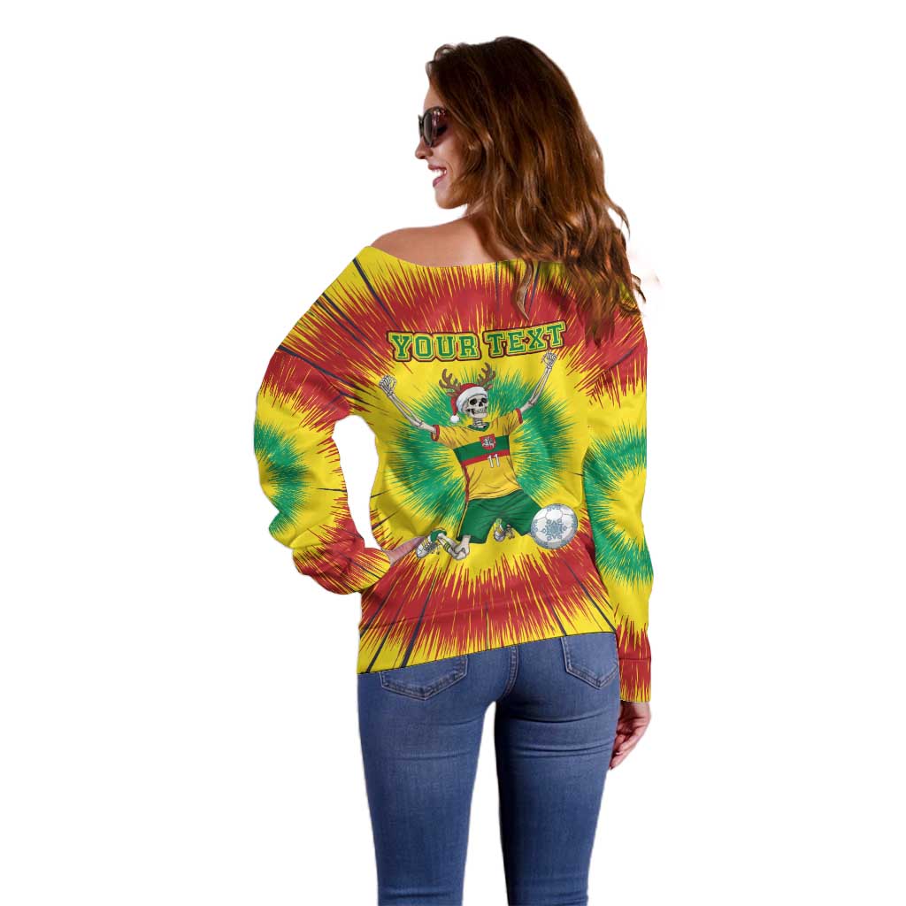 Personalized Lithuania Christmas Tie Dye Off Shoulder Sweater Skeleton Soccer Goal Celebration Santa Hat - Wonder Print Shop