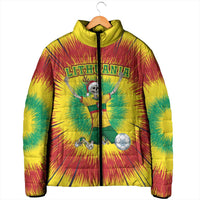 Personalized Lithuania Christmas Tie Dye Padded Jacket Skeleton Soccer Goal Celebration Santa Hat - Wonder Print Shop