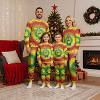 Personalized Lithuania Christmas Tie Dye Christmas Pajama Set Skeleton Soccer Goal Celebration Santa Hat - Wonder Print Shop