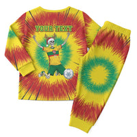 Personalized Lithuania Christmas Tie Dye Christmas Pajama Set Skeleton Soccer Goal Celebration Santa Hat - Wonder Print Shop