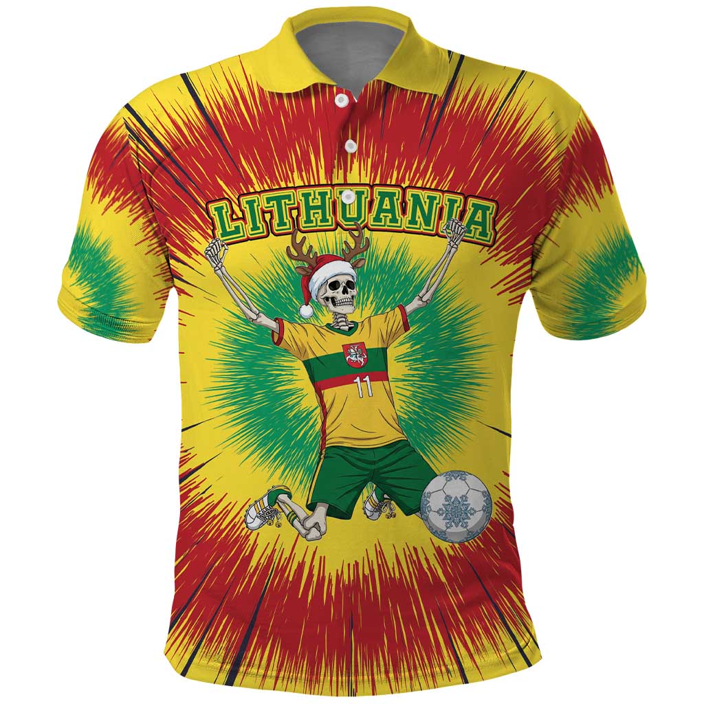 Personalized Lithuania Christmas Tie Dye Polo Shirt Skeleton Soccer Goal Celebration Santa Hat - Wonder Print Shop
