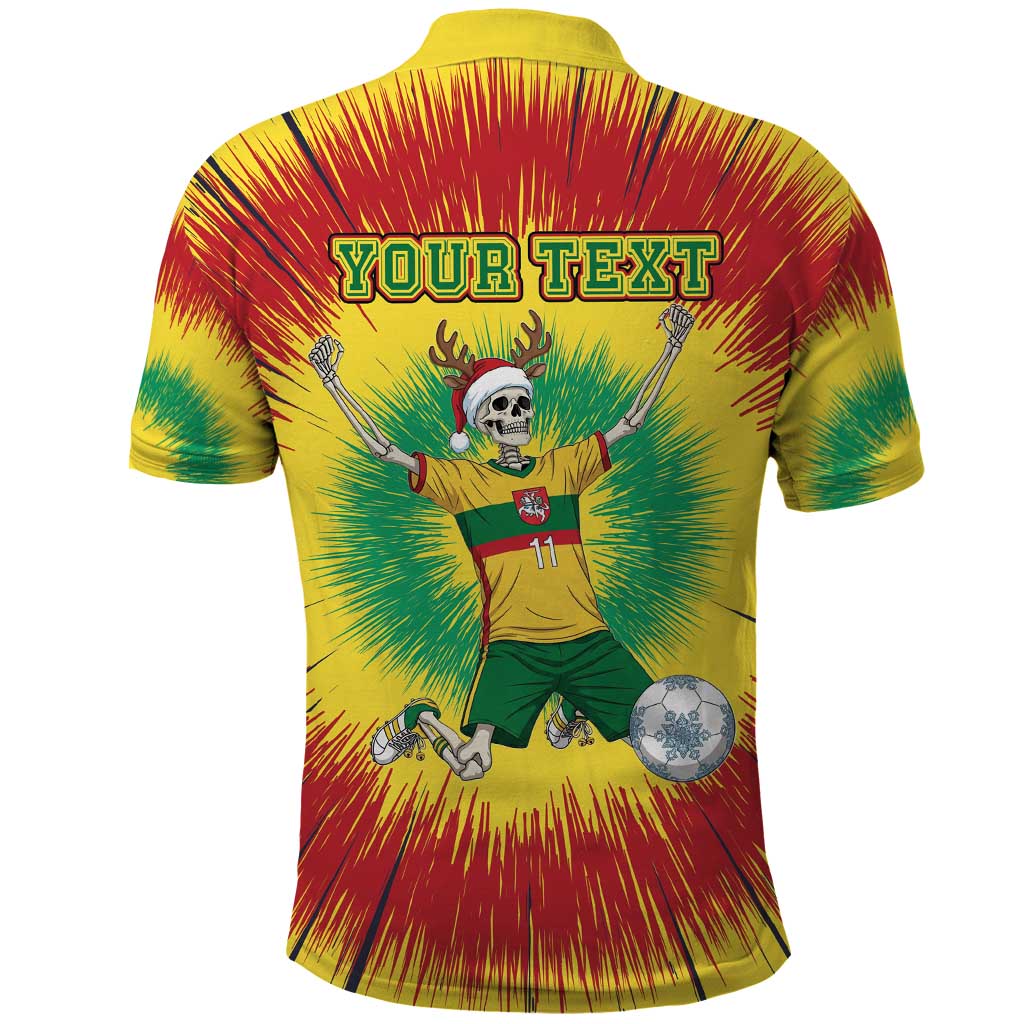 Personalized Lithuania Christmas Tie Dye Polo Shirt Skeleton Soccer Goal Celebration Santa Hat - Wonder Print Shop