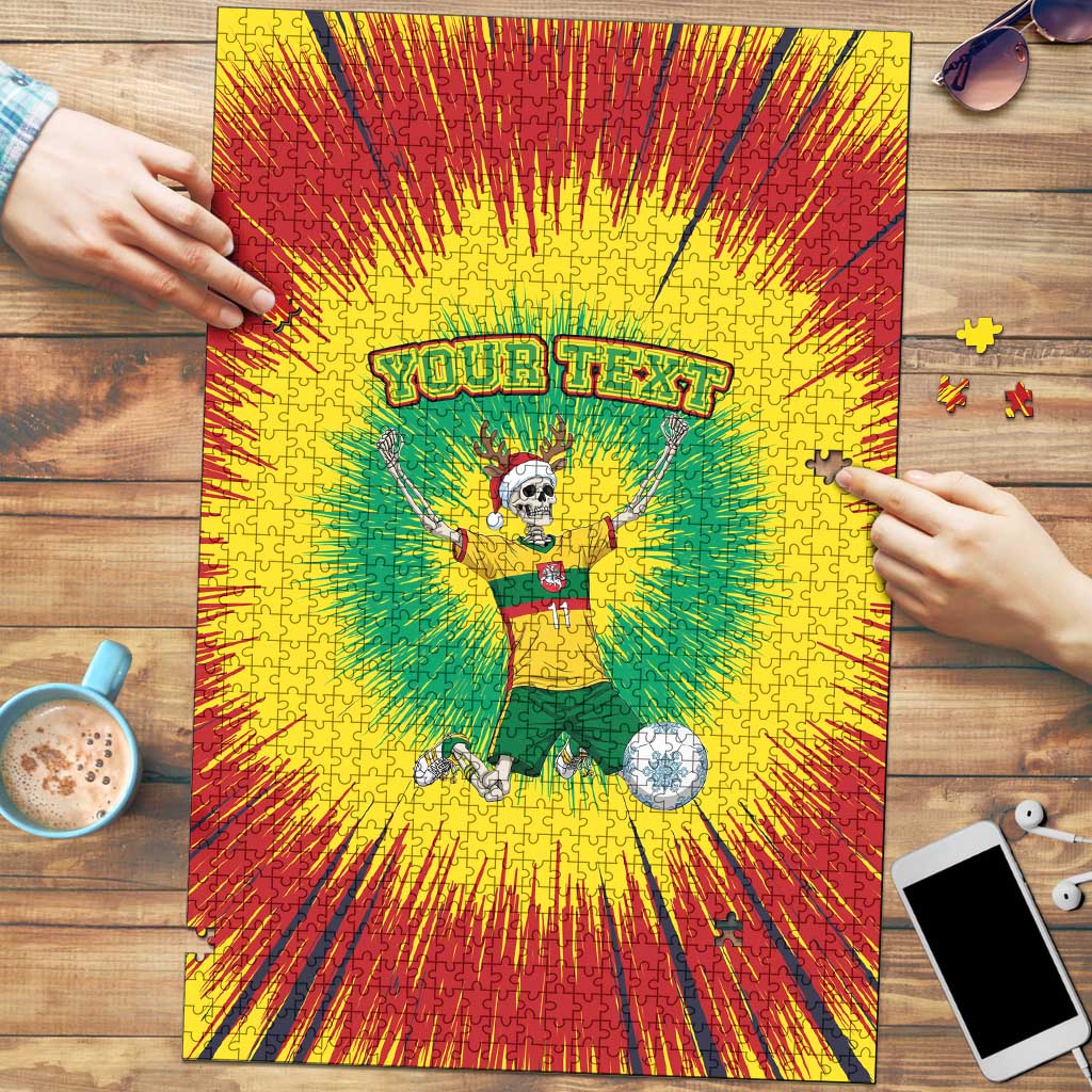 Personalized Lithuania Christmas Tie Dye Puzzle Skeleton Soccer Goal Celebration Santa Hat - Wonder Print Shop