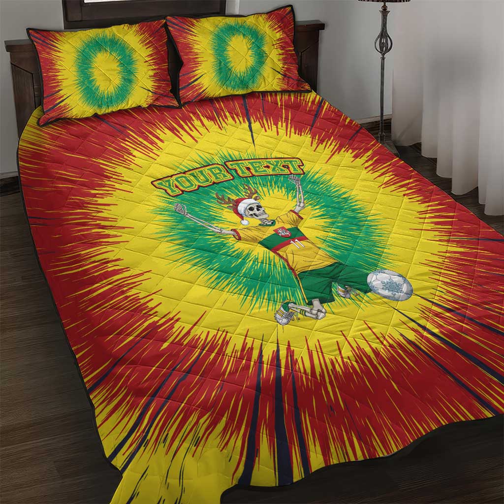 Personalized Lithuania Christmas Tie Dye Quilt Bed Set Skeleton Soccer Goal Celebration Santa Hat - Wonder Print Shop