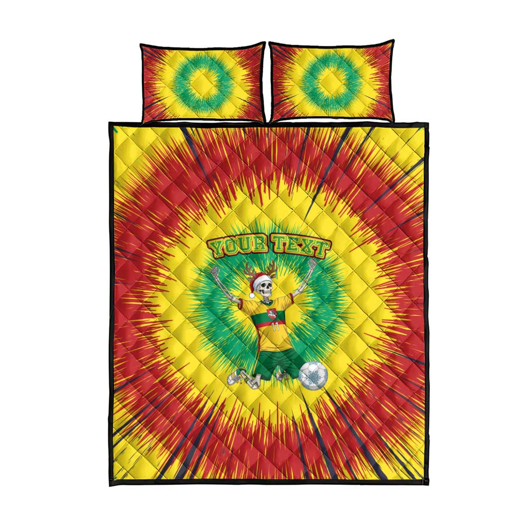 Personalized Lithuania Christmas Tie Dye Quilt Bed Set Skeleton Soccer Goal Celebration Santa Hat - Wonder Print Shop