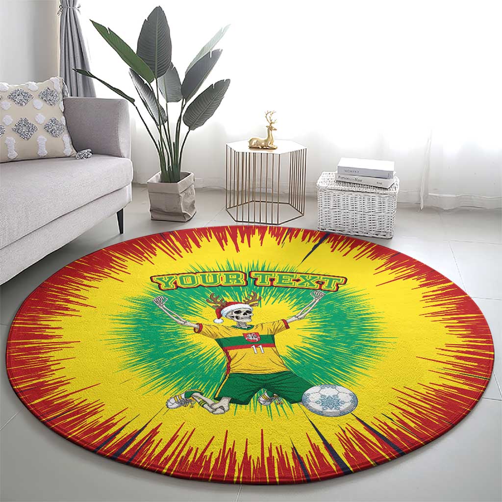Personalized Lithuania Christmas Tie Dye Round Carpet Skeleton Soccer Goal Celebration Santa Hat - Wonder Print Shop