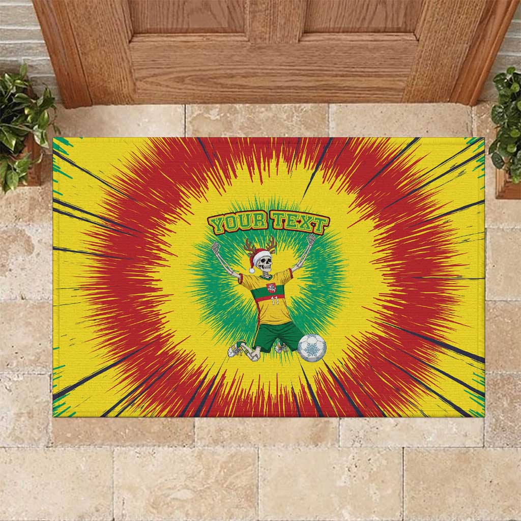 Personalized Lithuania Christmas Tie Dye Rubber Doormat Skeleton Soccer Goal Celebration Santa Hat - Wonder Print Shop