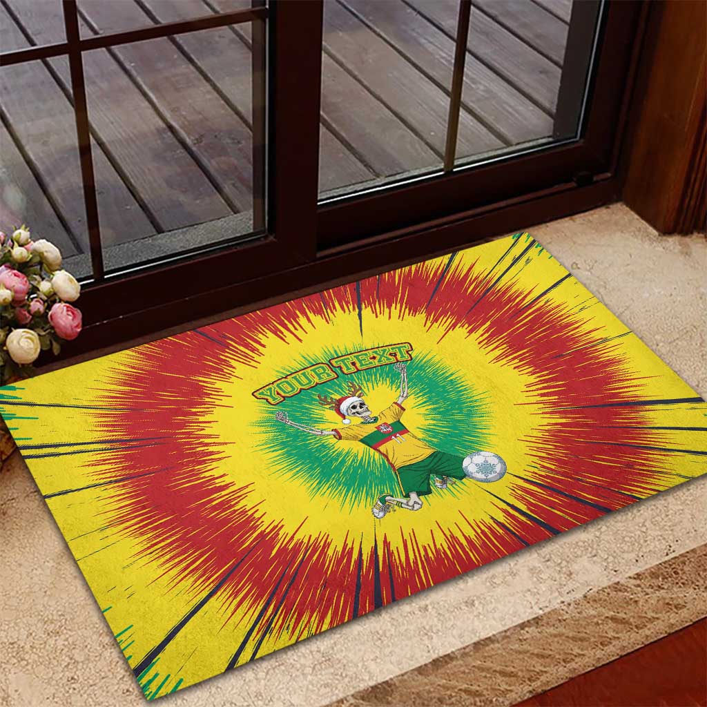Personalized Lithuania Christmas Tie Dye Rubber Doormat Skeleton Soccer Goal Celebration Santa Hat - Wonder Print Shop