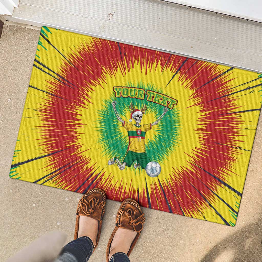 Personalized Lithuania Christmas Tie Dye Rubber Doormat Skeleton Soccer Goal Celebration Santa Hat - Wonder Print Shop