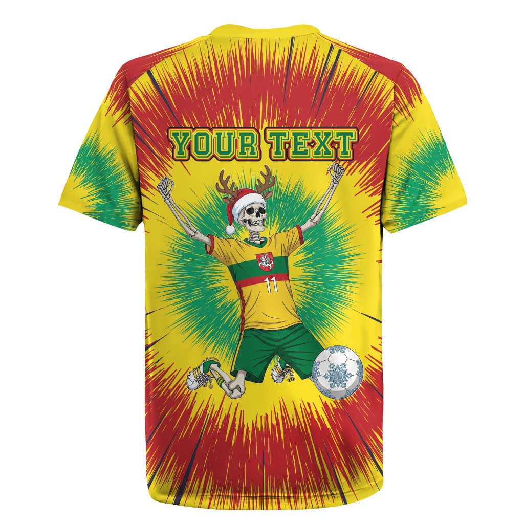 Personalized Lithuania Christmas Tie Dye Rugby Jersey Skeleton Soccer Goal Celebration Santa Hat - Wonder Print Shop
