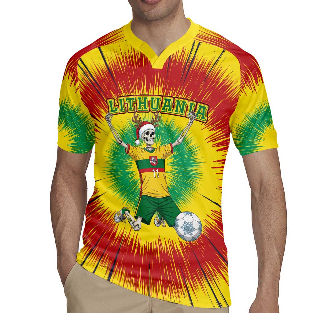 Personalized Lithuania Christmas Tie Dye Rugby Jersey Skeleton Soccer Goal Celebration Santa Hat - Wonder Print Shop