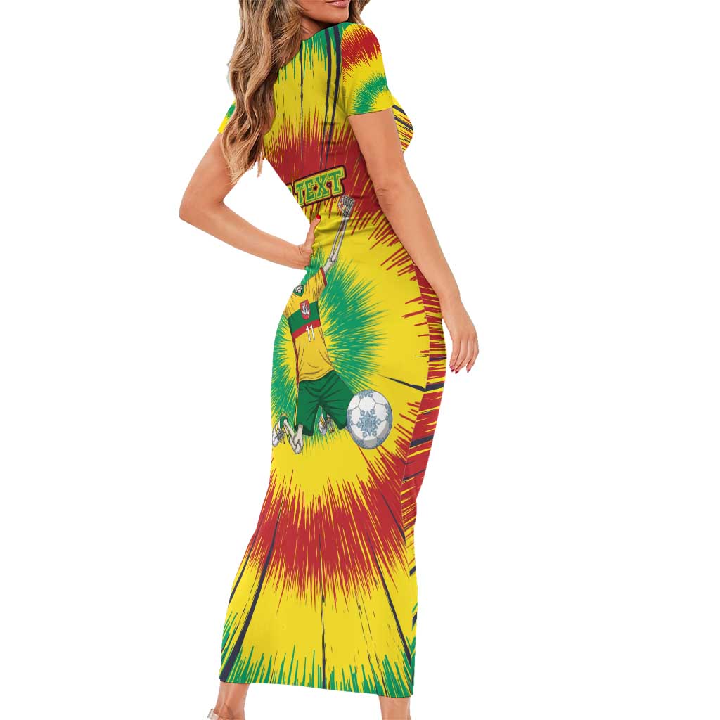 Personalized Lithuania Christmas Tie Dye Short Sleeve Bodycon Dress Skeleton Soccer Goal Celebration Santa Hat - Wonder Print Shop