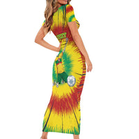 Personalized Lithuania Christmas Tie Dye Short Sleeve Bodycon Dress Skeleton Soccer Goal Celebration Santa Hat - Wonder Print Shop