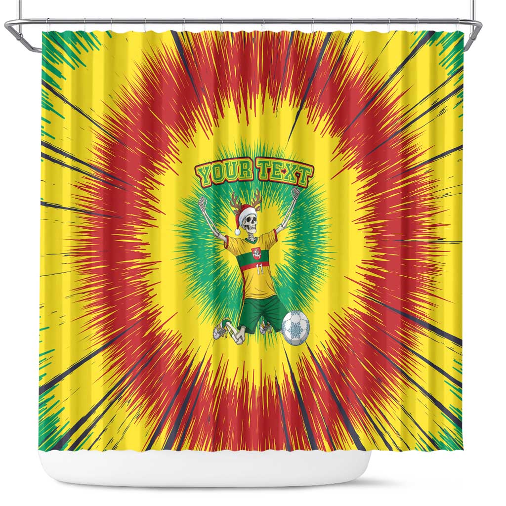 Personalized Lithuania Christmas Tie Dye Shower Curtain Skeleton Soccer Goal Celebration Santa Hat - Wonder Print Shop