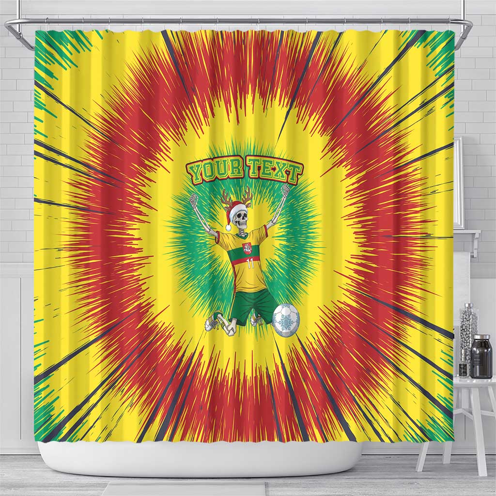 Personalized Lithuania Christmas Tie Dye Shower Curtain Skeleton Soccer Goal Celebration Santa Hat - Wonder Print Shop