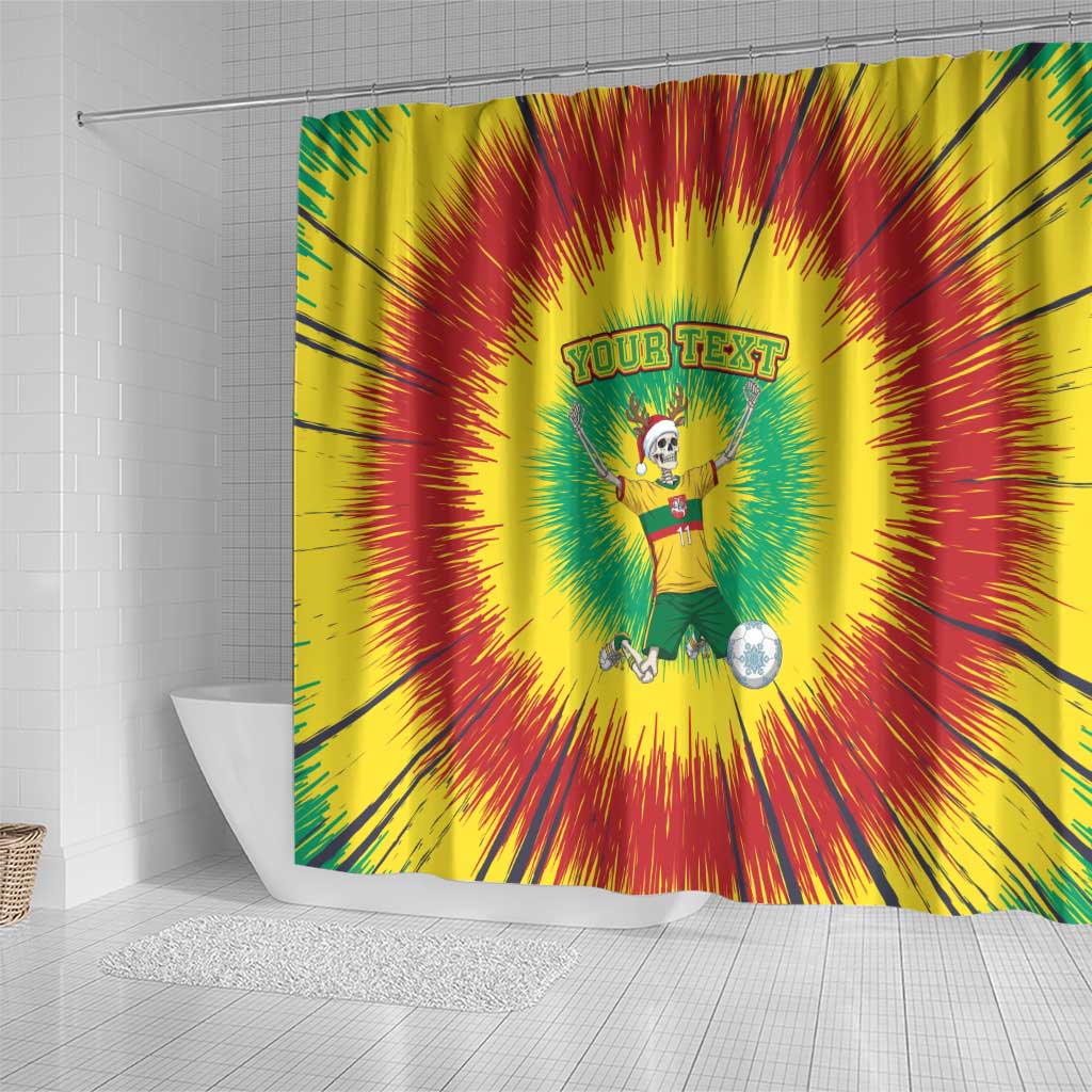 Personalized Lithuania Christmas Tie Dye Shower Curtain Skeleton Soccer Goal Celebration Santa Hat - Wonder Print Shop
