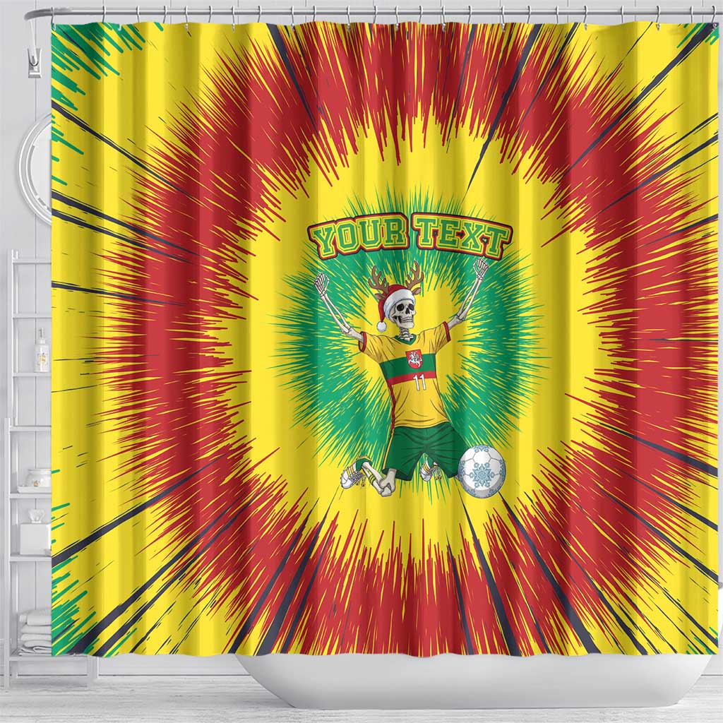 Personalized Lithuania Christmas Tie Dye Shower Curtain Skeleton Soccer Goal Celebration Santa Hat - Wonder Print Shop