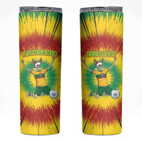 Personalized Lithuania Christmas Tie Dye Skinny Tumbler Skeleton Soccer Goal Celebration Santa Hat - Wonder Print Shop